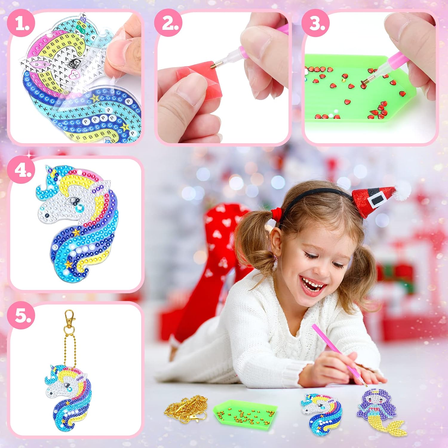 Thumbnail 2 de Fullove Diamond Painting Keychain Craft Kit for Girls Aged 6–10