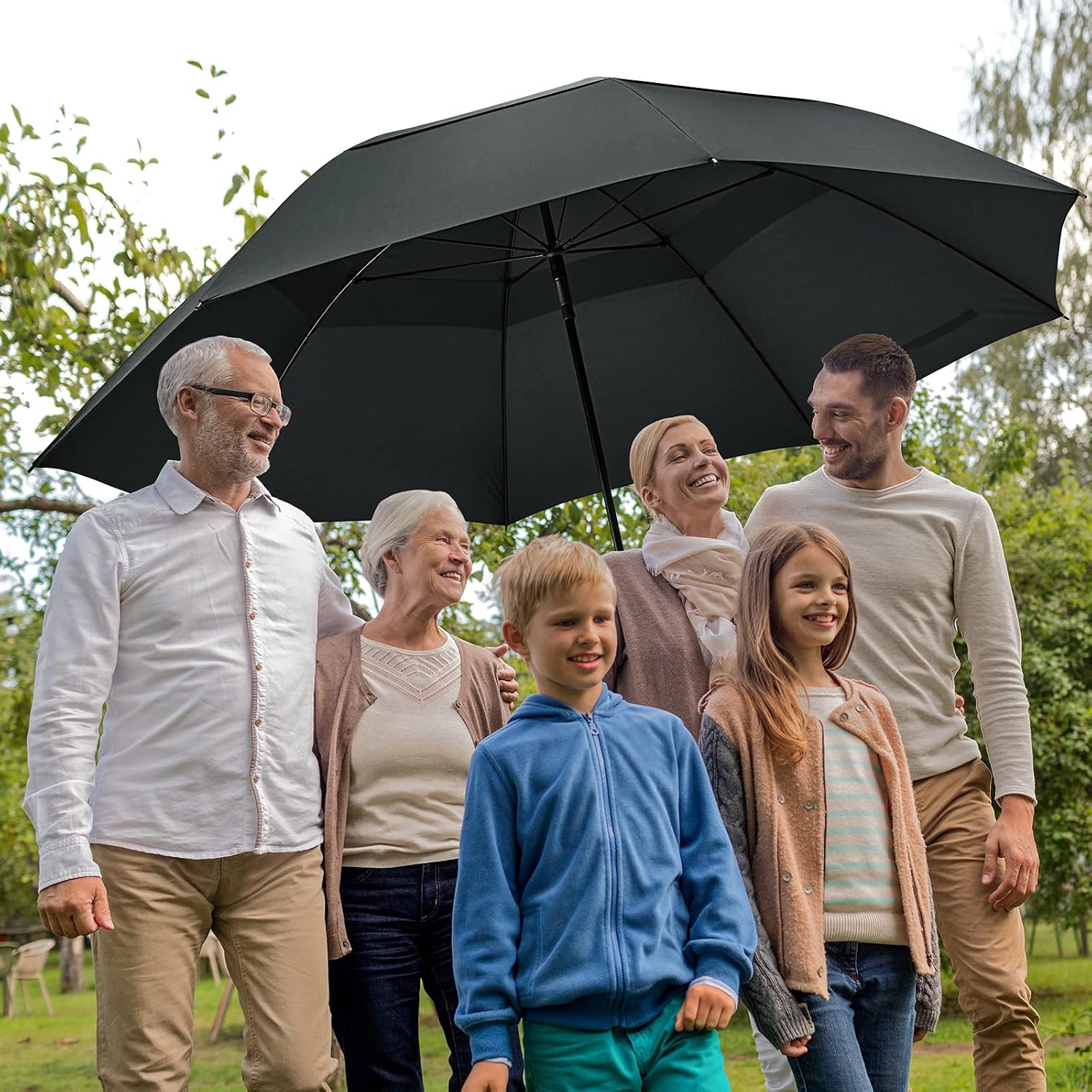 Detalle de G4Free XXL Regenschirm Groß – Doppeldach, Windfest, Automatik, 140–183 cm Überdachung