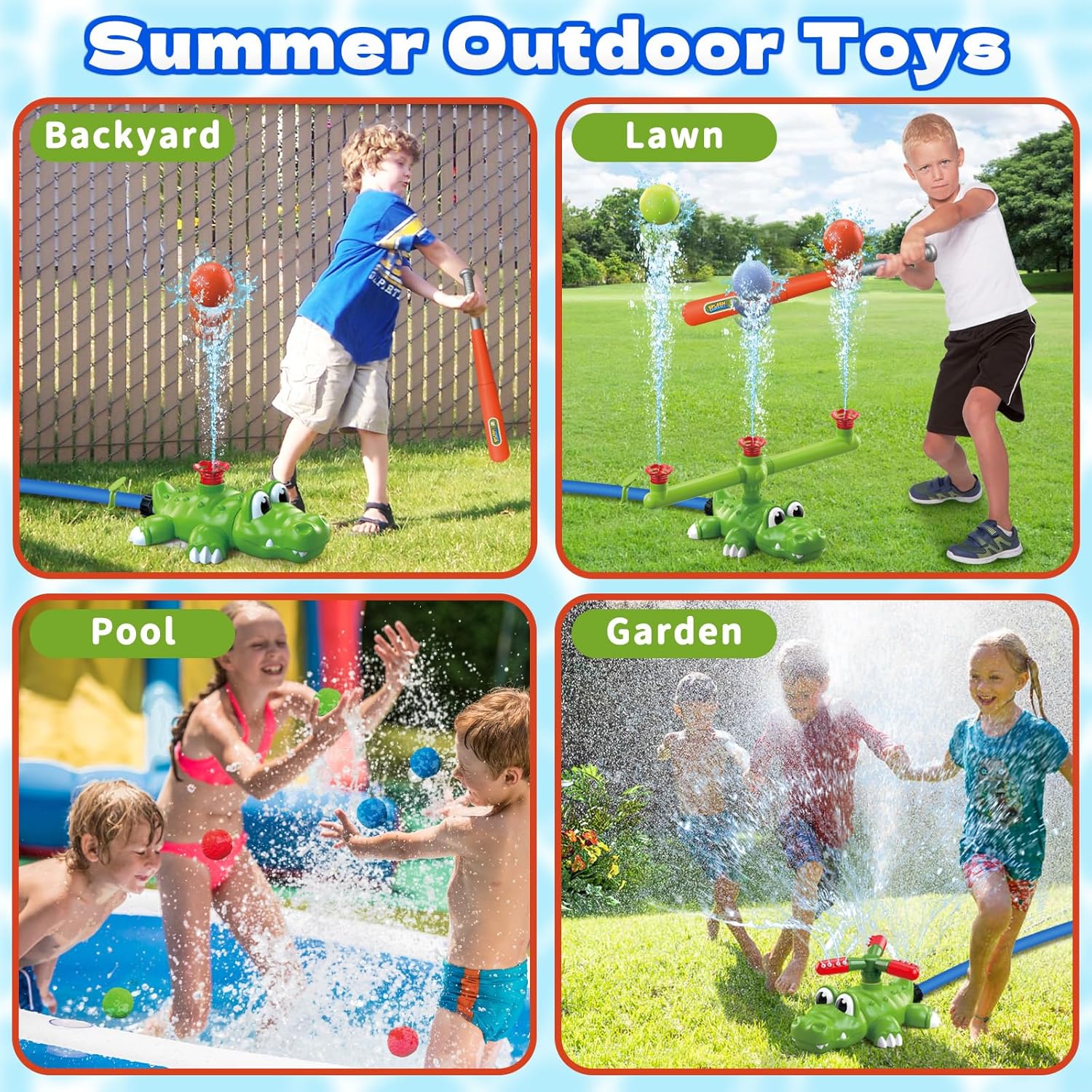 Thumbnail 5 de Intoypad 4-in-1 Water Sprinkler & Baseball Play Set (crocodile sprinkler, bat, balls, water balloons)