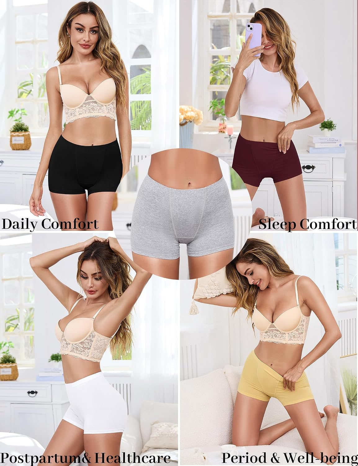 Detalle 2 de Ocexteur Boxer da donna in cotone stretch (confezione multipla) per comfort e anti-sfregamento