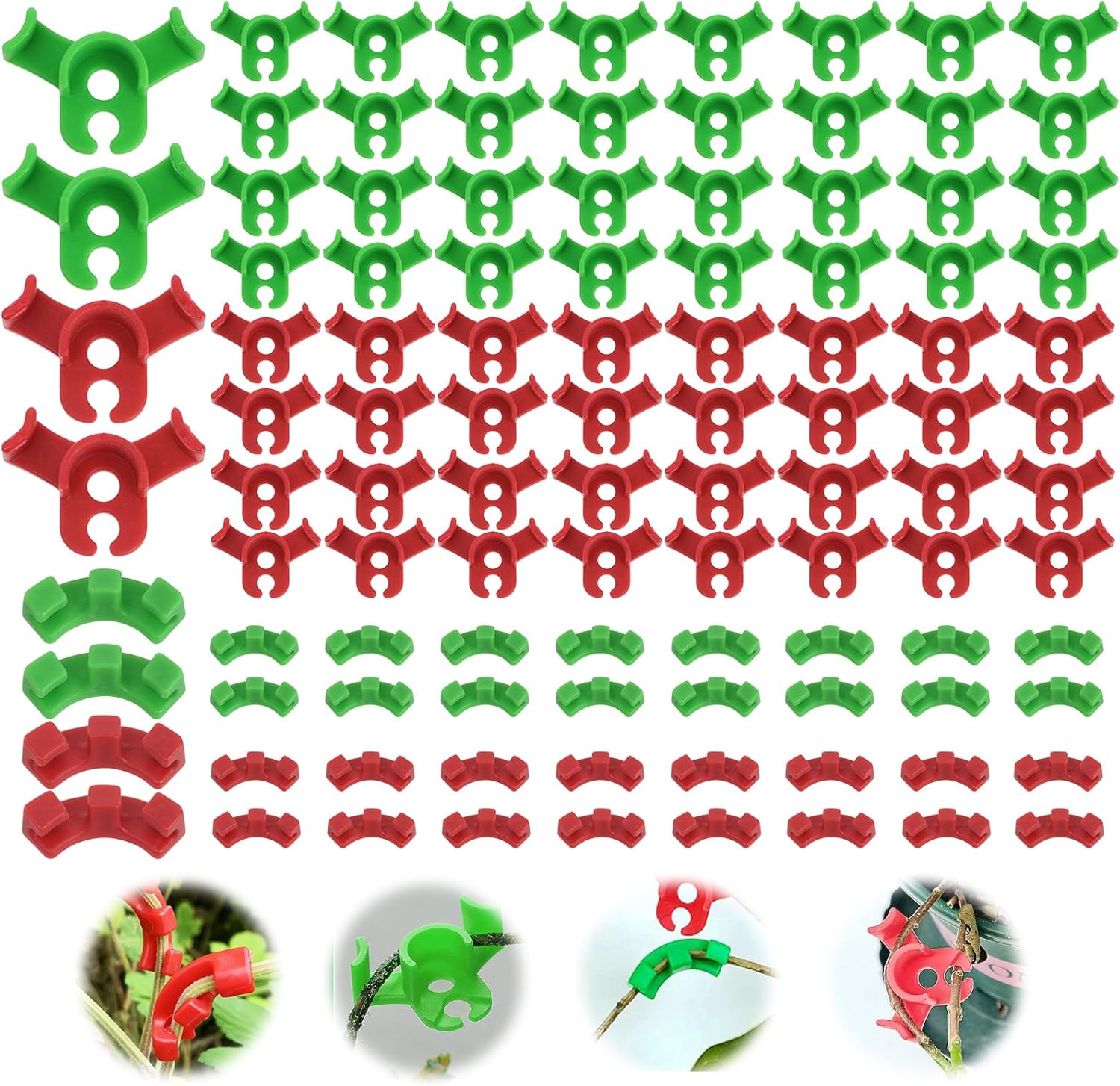 ZephyrCraft Pflanzenbieger-Clips (100 Stück) für 90° Low Stress Training – 30 große & 20 kleine in Rot & Grün