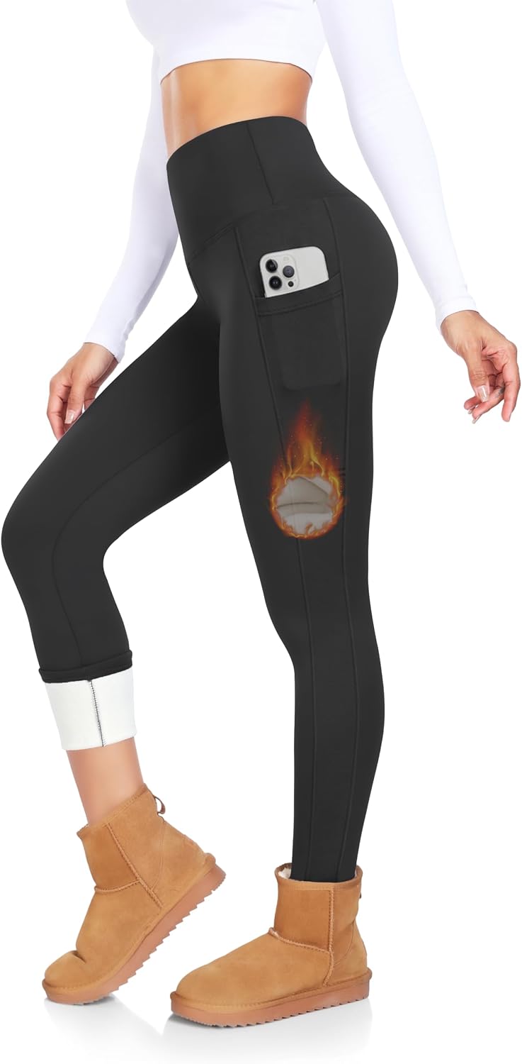Detalle de CTHH Fleece-Lined High-Waisted Thermal Leggings for Women