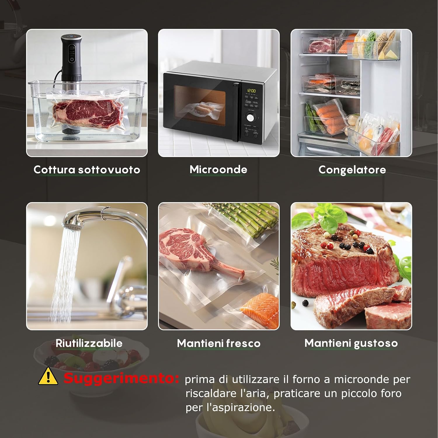 Detalle 2 de FRESKO Sacchetti Sottovuoto Alimenti 120 pezzi 20x30 cm, senza BPA e approvati FDA