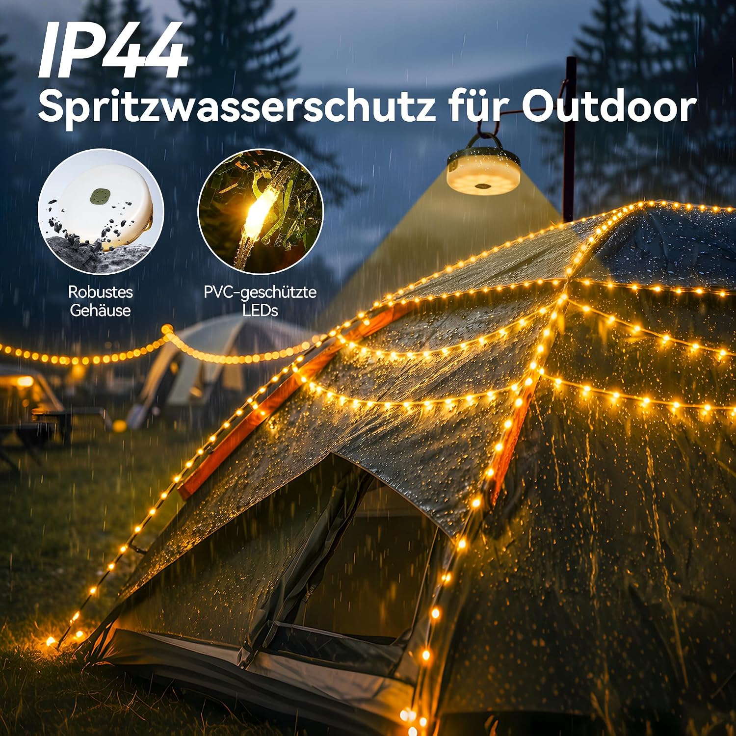 Detalle de Hopexy Camping Lichterkette Aufrollbar 10M LED – 4-in-1 Campinglampe mit Powerbank