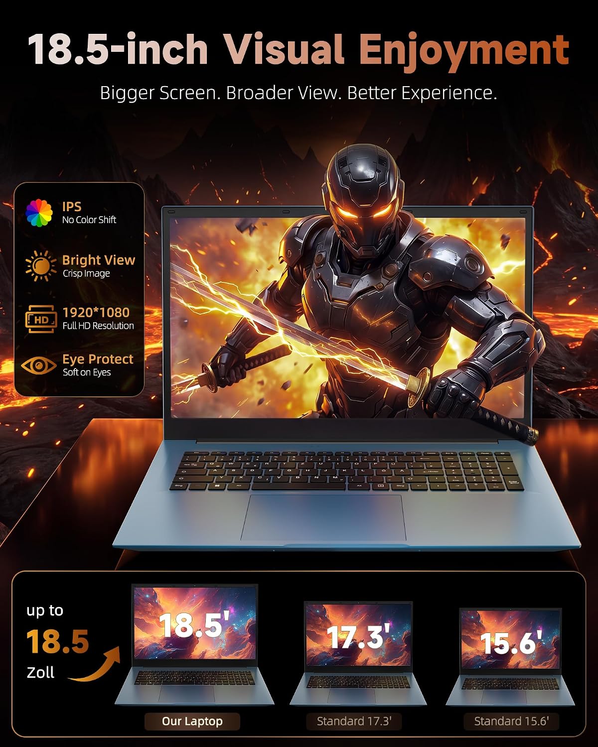 Detalle de Liuord Laptop 18,5 Zoll mit FHD-Display – 16GB RAM, 256GB SSD, AI-Unterstützung, Deutsche Tastatur