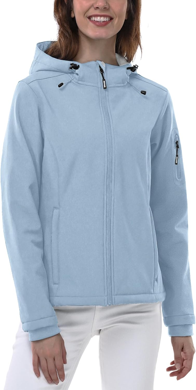 Detalle 2 de Outdoor Ventures Damen Softshelljacke – wasserdichte, atmungsaktive Übergangsjacke mit Kapuze