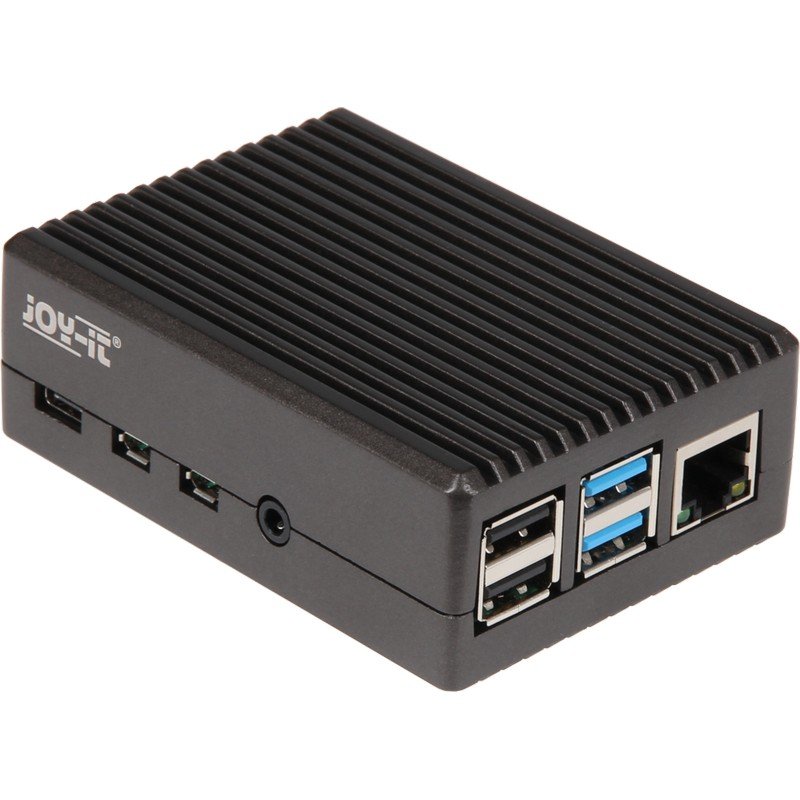 Detalle de JOY-IT Carcasa de Aluminio Negra para Raspberry Pi 4B – Modelo RB-AlucaseP4