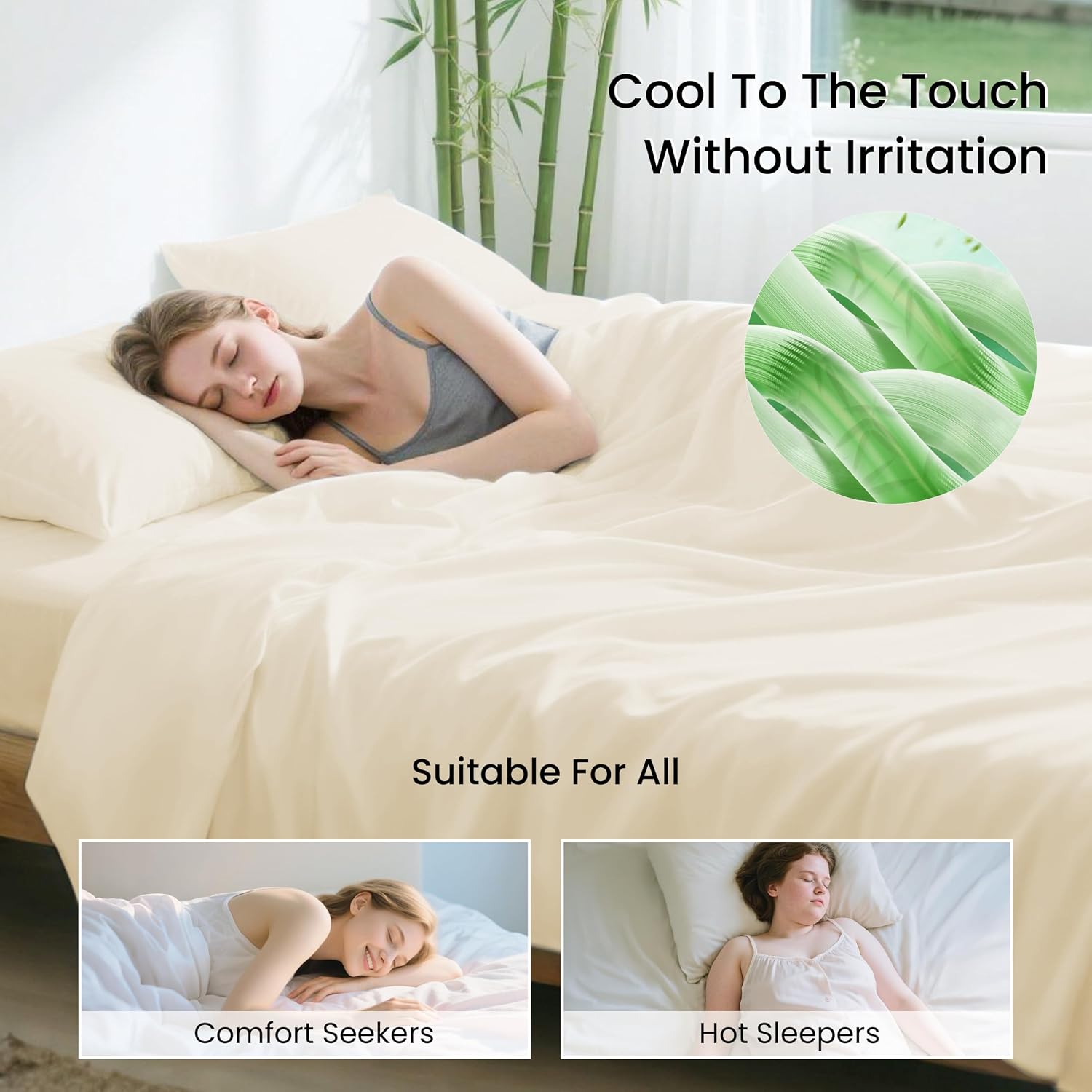 Detalle de Love's Cabin 4 Piece Queen Sheet Set: 100% Rayon Derived from Bamboo, Cooling & Breathable