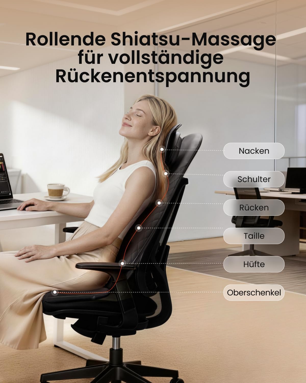 Thumbnail 1 de RENPHO Massagesitzauflage – Shiatsu-Massagegerät für Rücken und Nacken mit 12 Massagerollen, 3 Zonen, Wärme & Vibrationsmassage