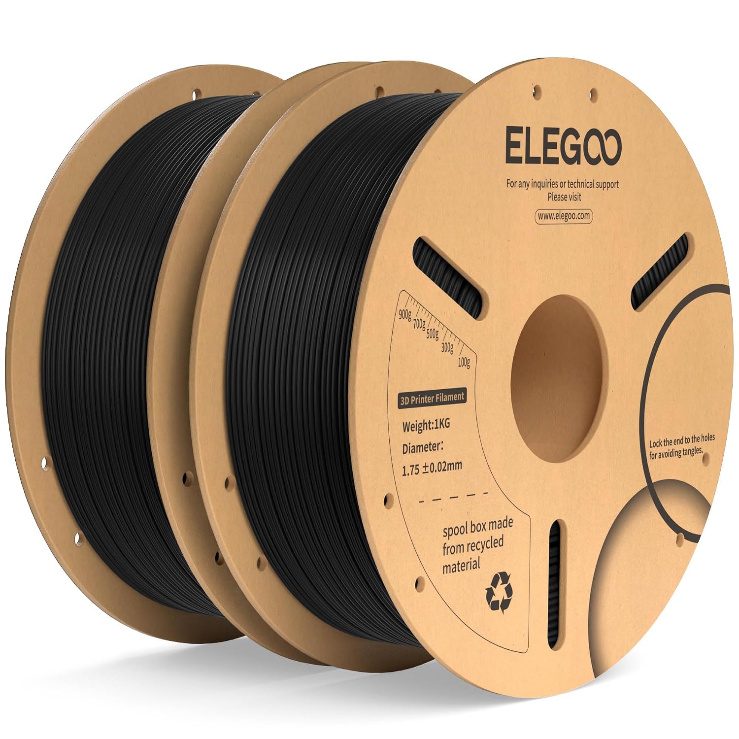 Detalle de ELEGOO PLA+ Filament 1.75mm Black – 2kg dual-pack for tougher, smoother 3D prints