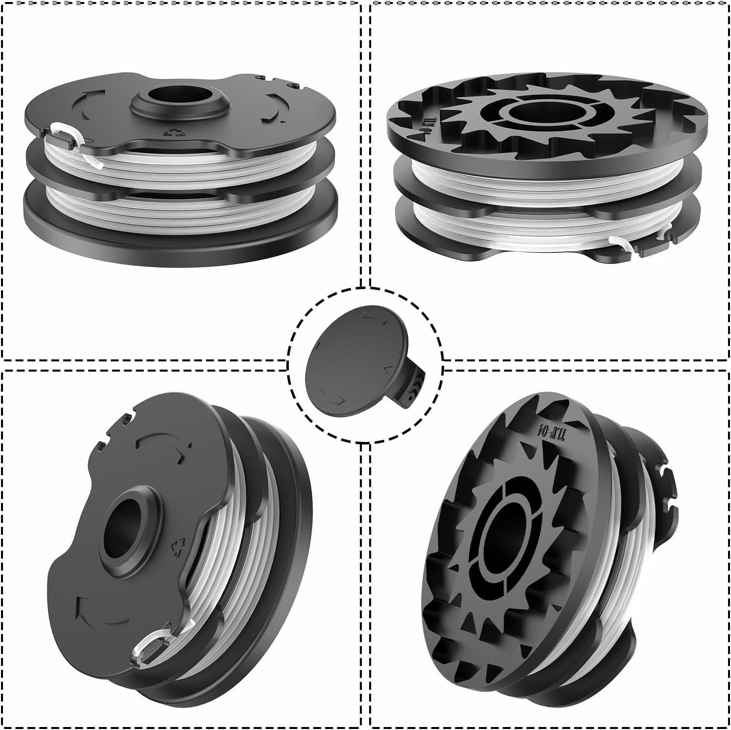 Detalle de FUSHUI Ersatzspule 4er-Set mit Spulenabdeckung für Parkside PRTA 20-Li – langlebiger Trimmerfaden, Autofeed