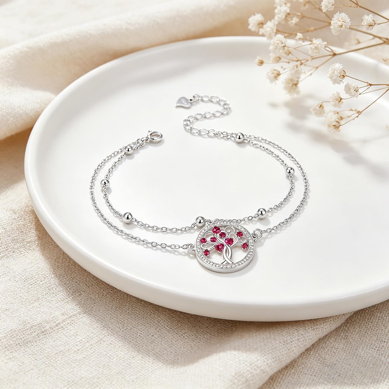 Detalle de Arrebol Damen-Fußkettchen aus 925 Silber mit Doppelkette und Kugelperlen, verstellbar (22 cm + 4 cm)