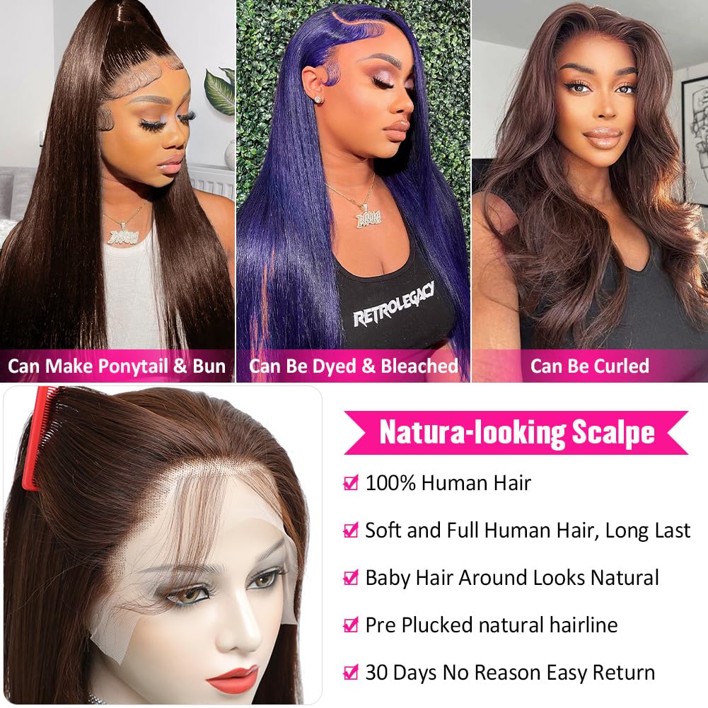 Thumbnail 4 de Hermosa 13x4 Chocolate 4# Human Hair Wig