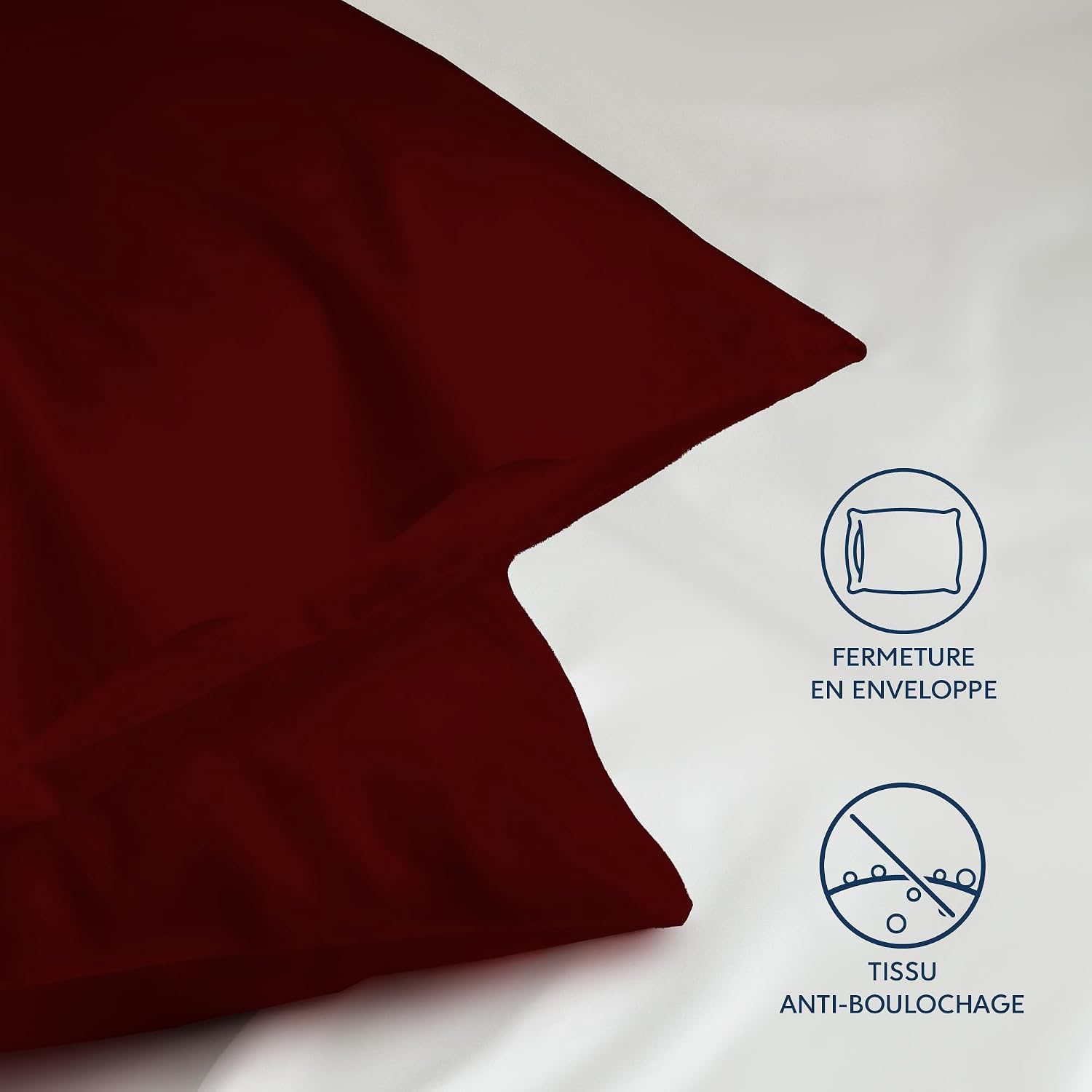 Detalle 2 de Dreamzie Taie Oreiller 60x60 Lot de 2 Bordeaux