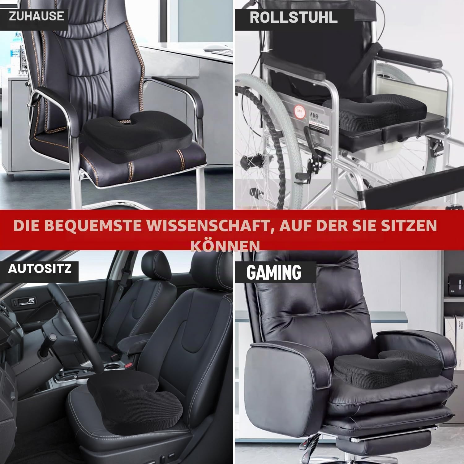 Detalle de Sitzkissen Orthopädisch – Memory Foam für langes Sitzen, Hämorrhoiden/Steißbein Entlastung, 46 x 34,8 x 6,9 cm