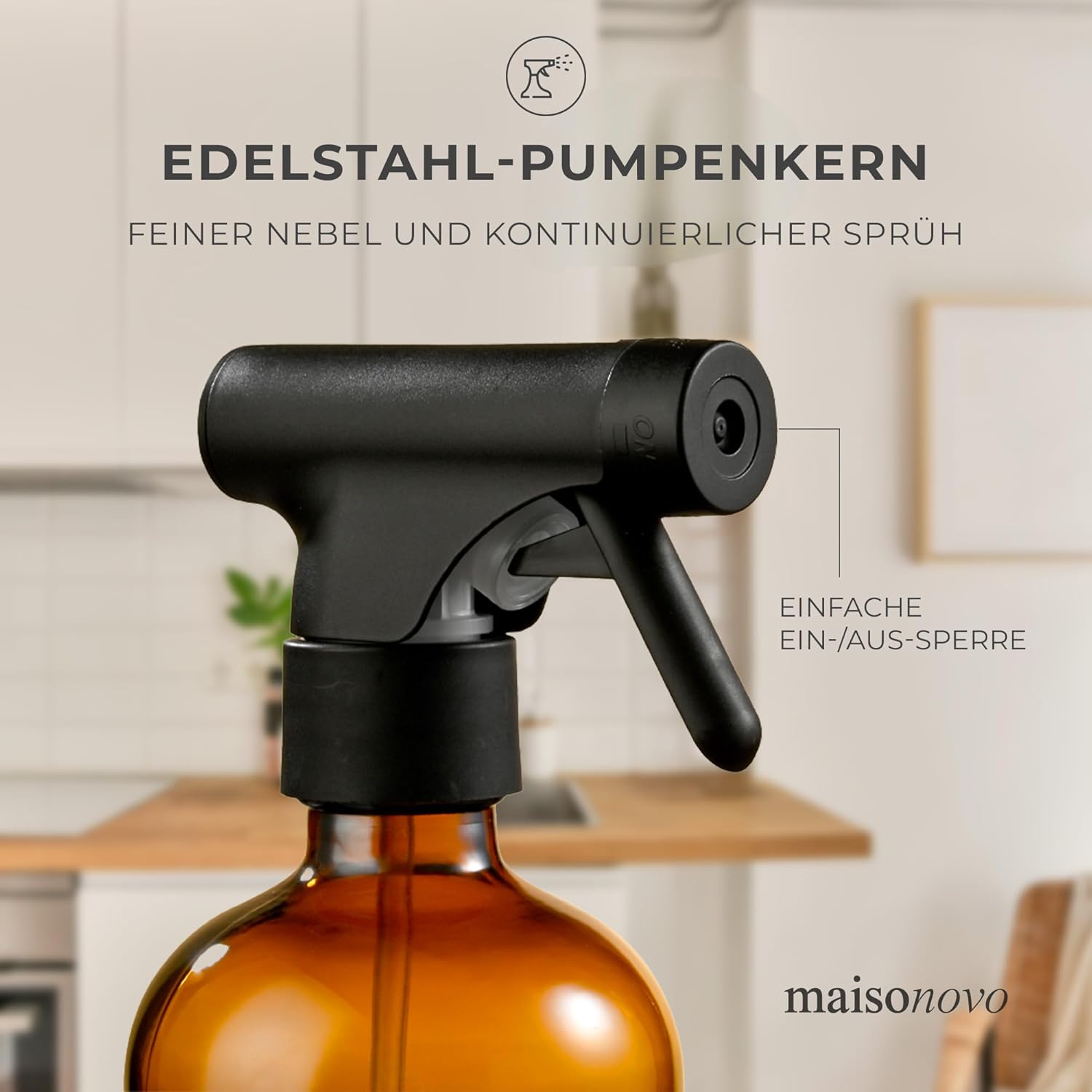 Thumbnail 2 de MAISONOVO MaisoNovo Glas-Wasser-Sprühflasche 500 ml im 2er-Set (Bernstein) inkl. 16 Etiketten