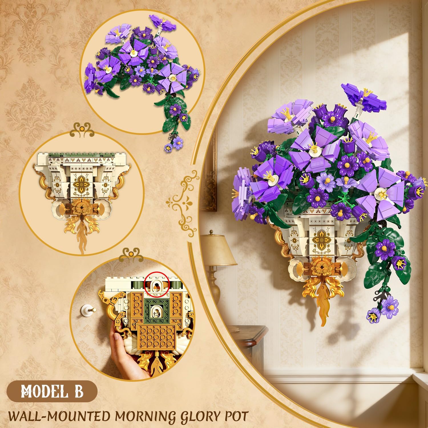 Thumbnail 4 de CUBIMANA Blumen-Bauset mit Vase – 2-in-1 Prunkwinden-Bonsai-Bausteine (1136 Teile)