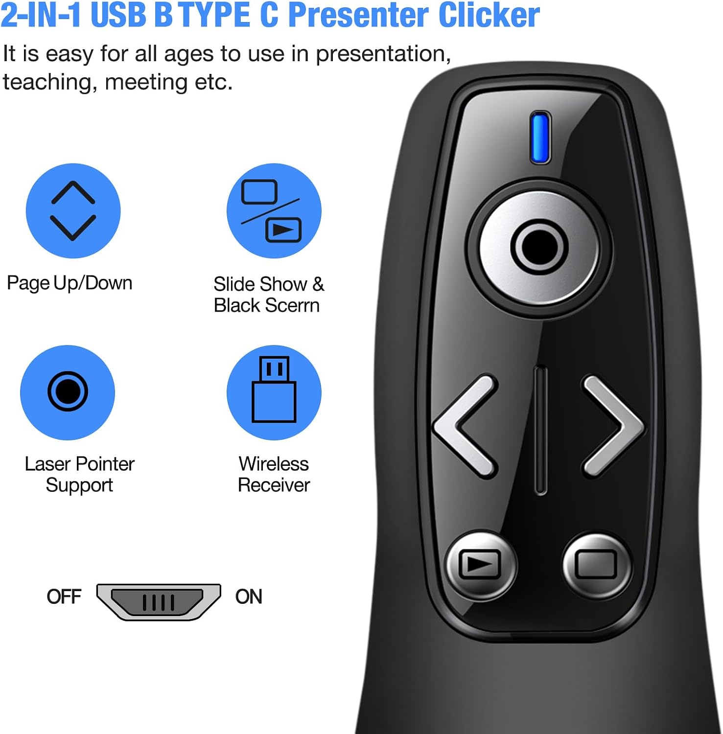 Detalle 2 de ELISWEEN E600 Wireless Presentation Remote with USB-C and Carry Case