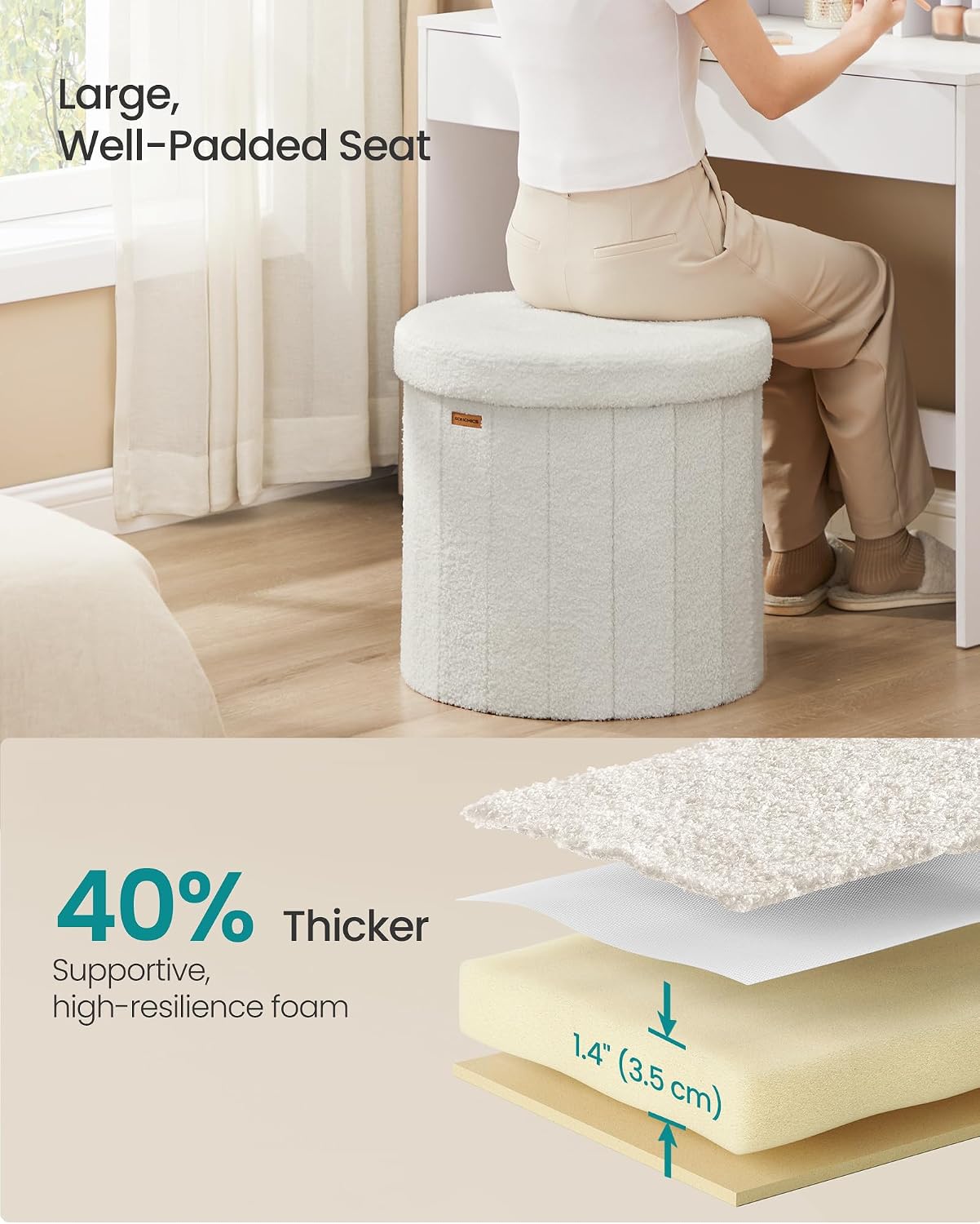 Detalle de SONGMICS Storage Ottoman Teddy Fleece