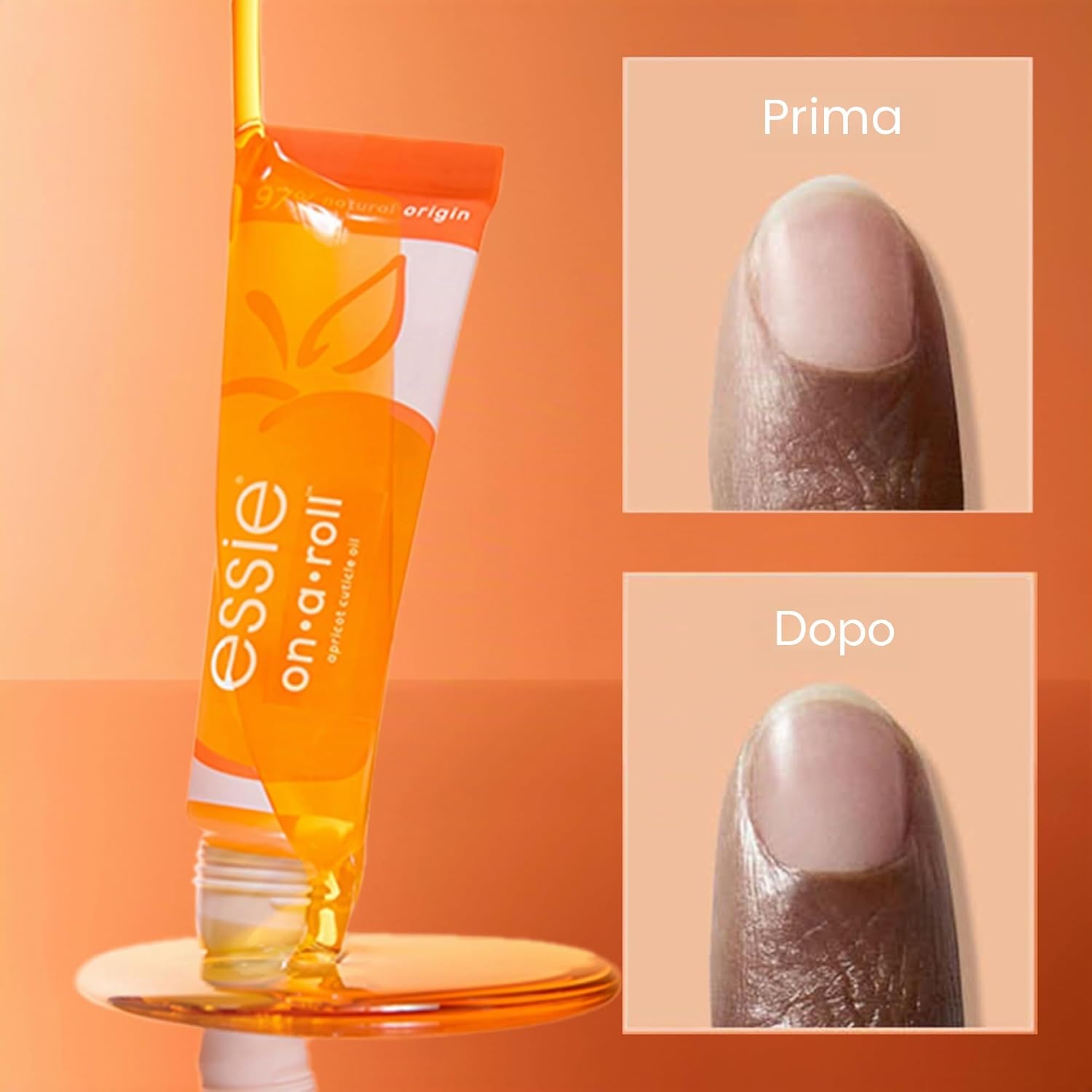 Detalle de Essie Olio Unghie On-A-Roll Apricot 260 (13,5 ml) con olio di albicocca per cuticole morbide
