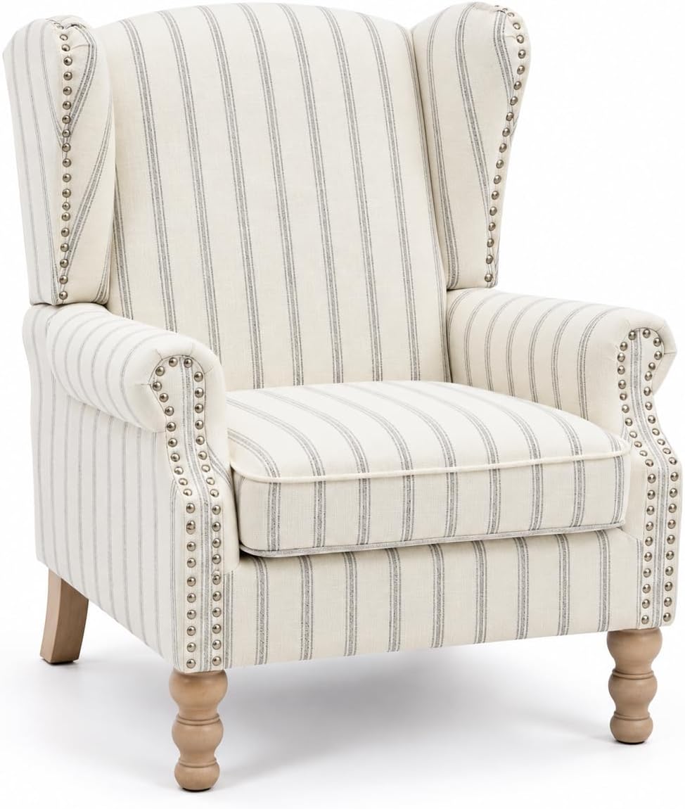Detalle de KEIKI Striped Wingback Accent Chair
