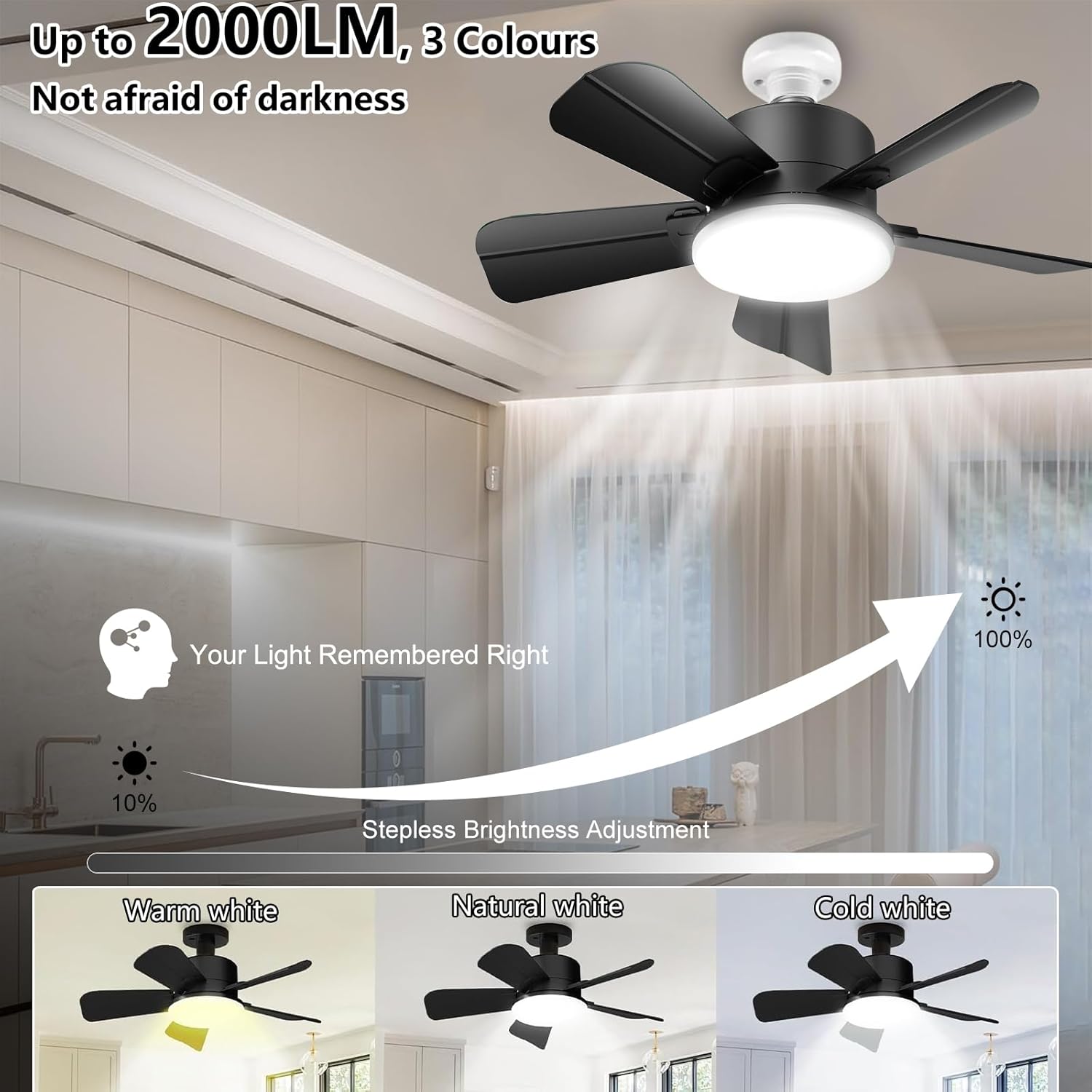 Thumbnail 2 de Socket Ceiling Fan Light with Remote (E27/B22) – Quiet, Dimmable LED & 6 Speeds