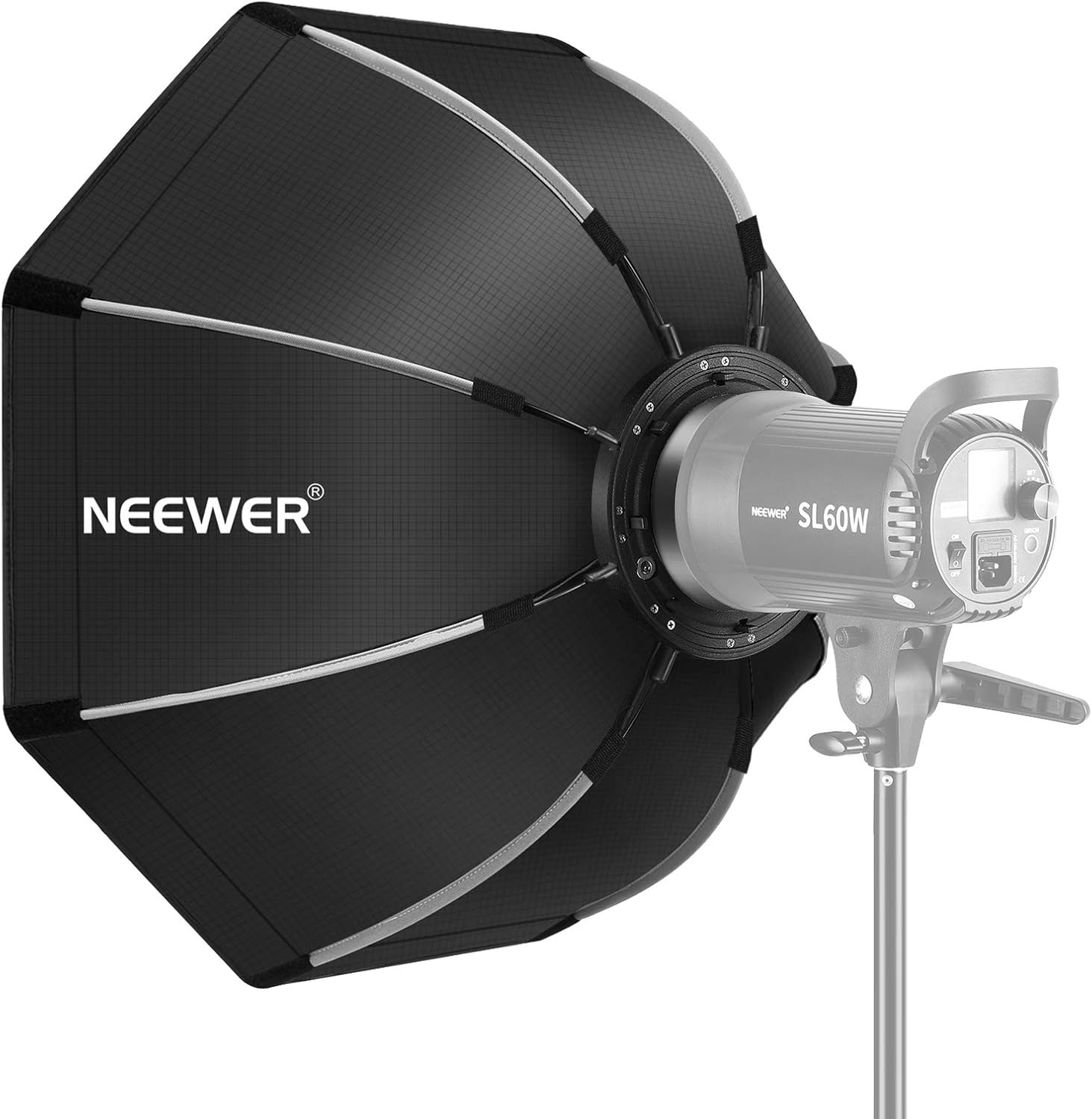 Detalle de NEEWER 35,4"/90 cm achteckige Softbox mit Schnellverschluss und Bowens Mount (inkl. Tragetasche) – kompatibel z. B. mit CB60/CB100/CB150