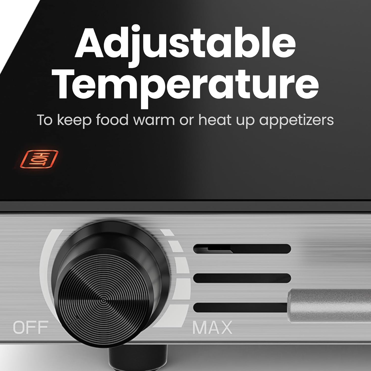 Detalle 2 de Chefman Electric Warming Tray with Adjustable Temperature Control (53 x 41 cm) – Glass-Top, Stainless Steel