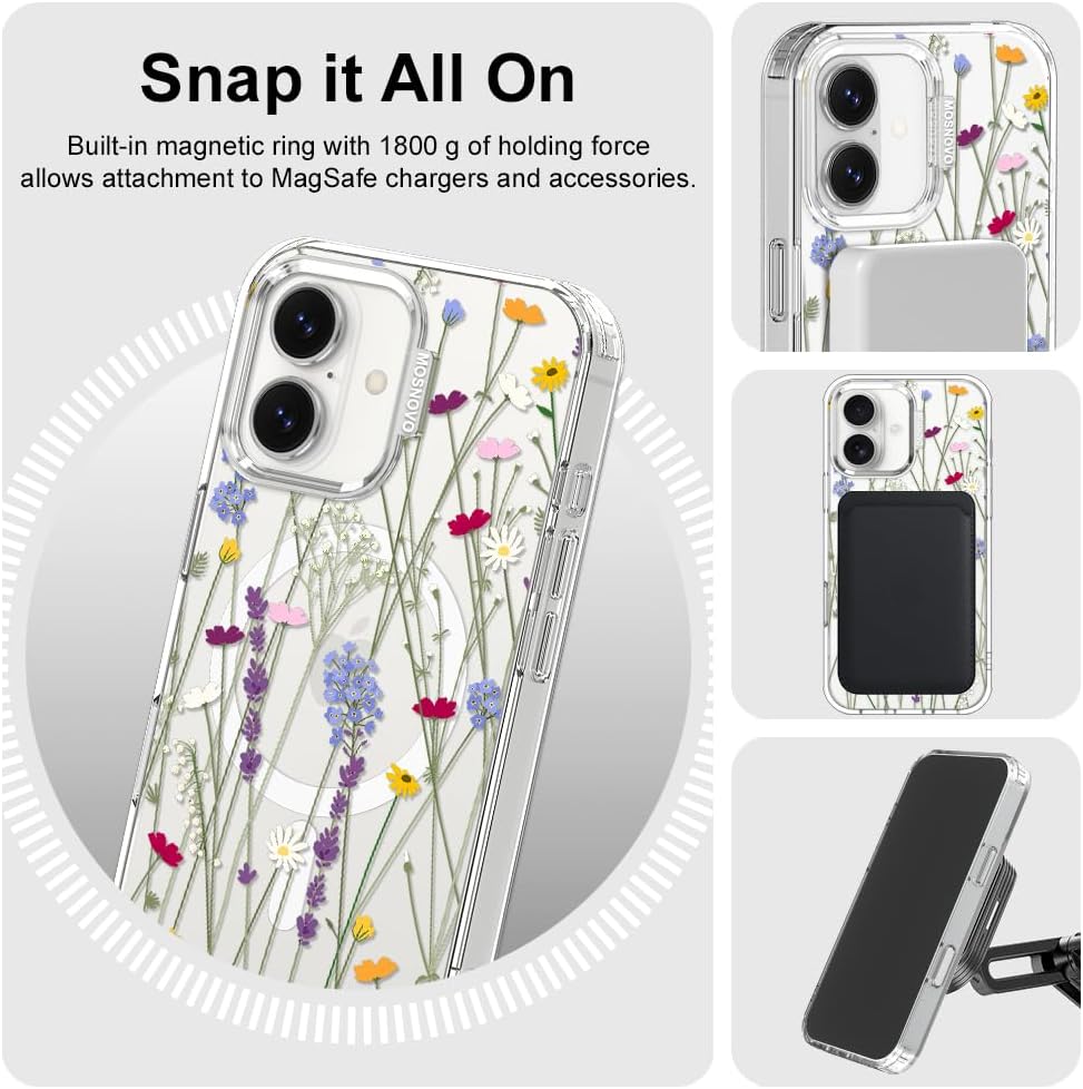 Thumbnail 6 de MOSNOVO for iPhone 17 Clear Case with MagSafe, Camera Control & Floral Garden Design