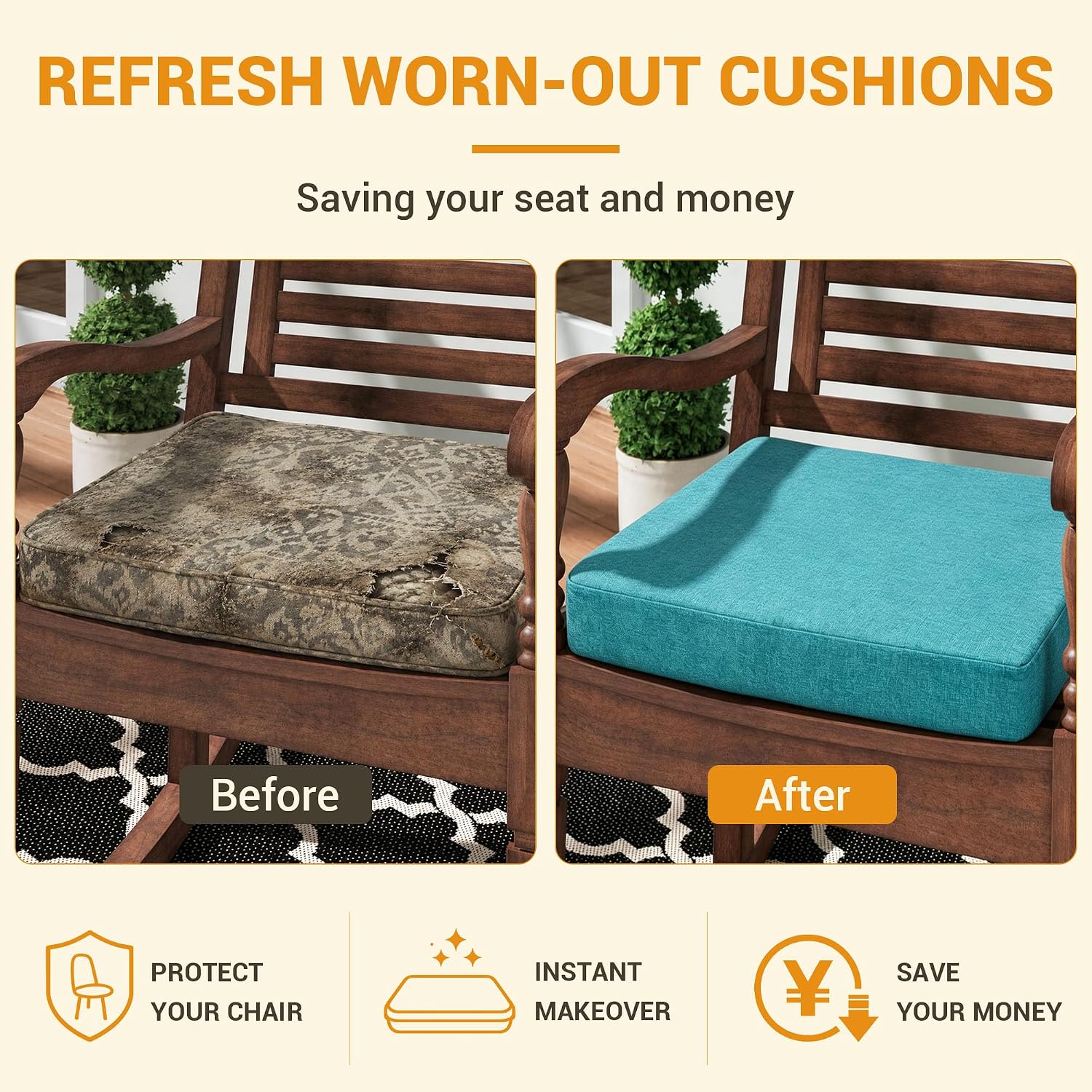 Detalle 1 de FUNHOME Outdoor Seat Cushion Covers 22 x 22 x 4 Inch