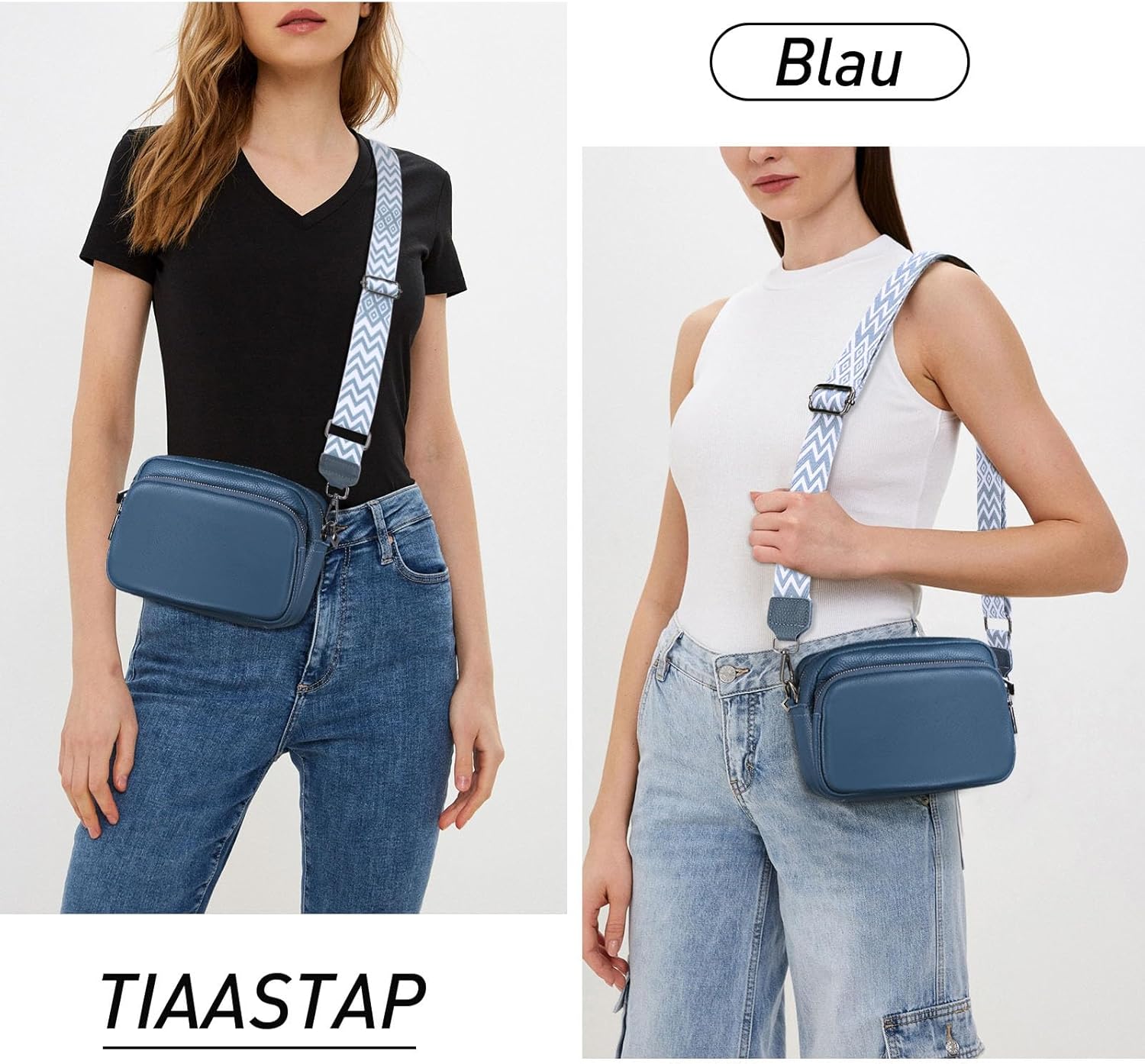 Thumbnail 1 de TIAASTAP Damen Umhängetasche klein aus echtem Leder – Crossbody Bag mit breitem Schultergurt und 3 Fächern