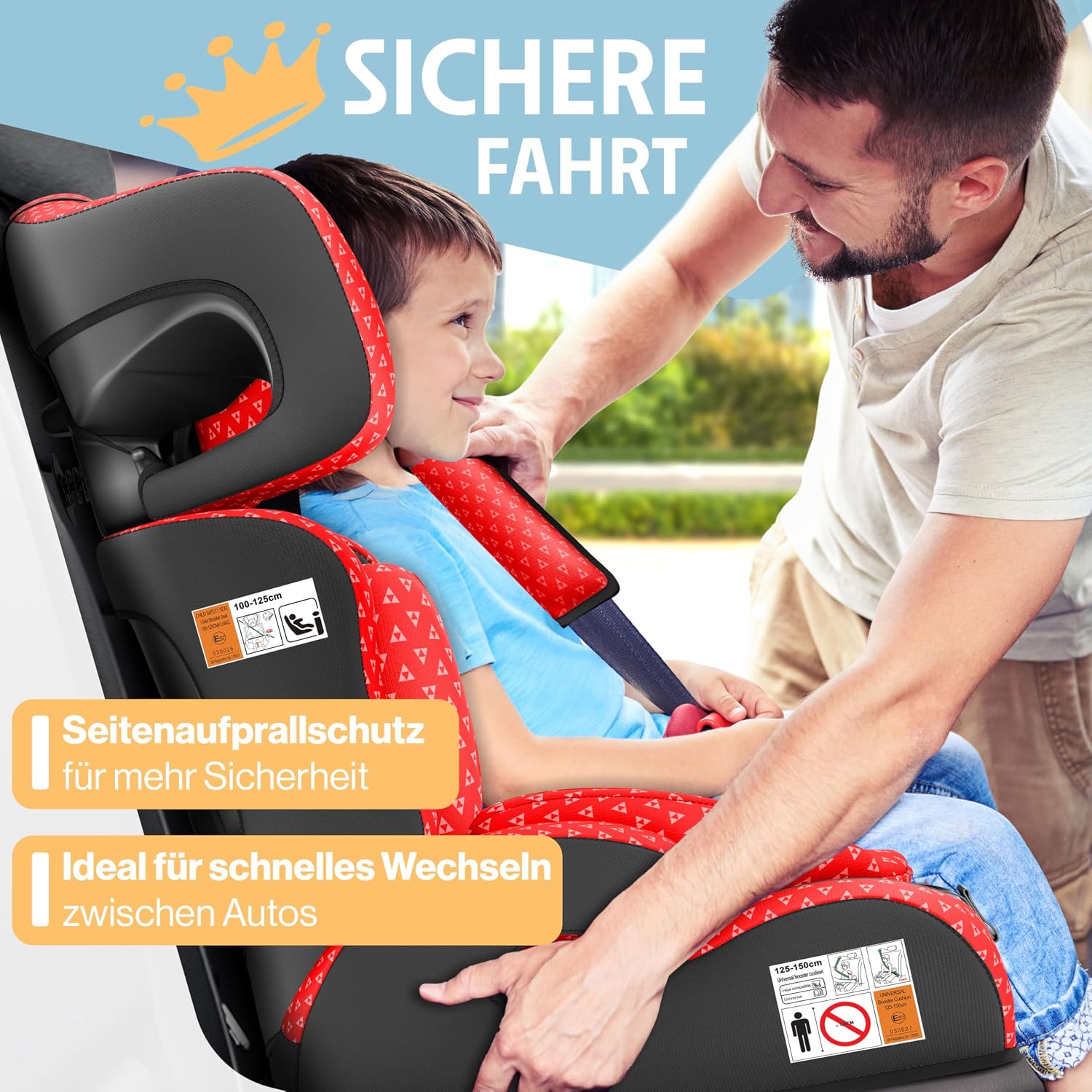 Thumbnail 6 de KIDIZ Autokindersitz i-Size R129 100–150 cm (bis 12 Jahre) – Kinderautositz Gruppe 1/2/3 ohne ISOFIX, mit 5-Punkt-Gurt und höhenverstellbarer Kopfstütze