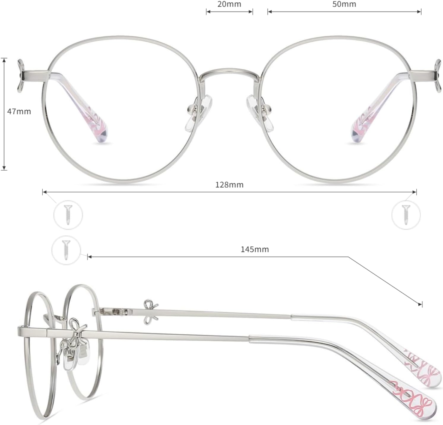 Thumbnail 3 de Firmoo Blue Light Blocking Glasses for Women, Retro Round Metal Frame – UV400, Bow165