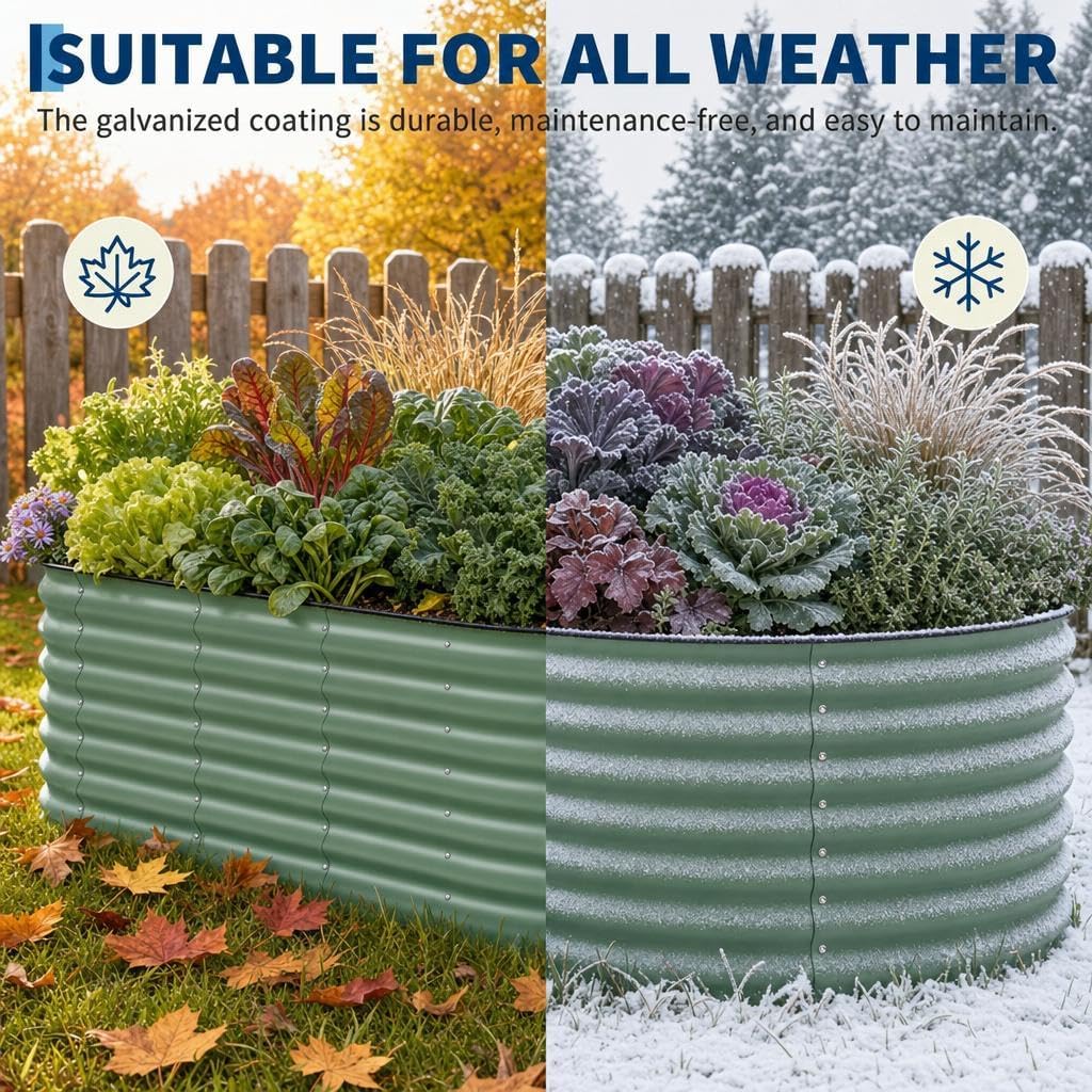 Detalle de Garvee bhg-oiQky0nthCSWL3-47fw-z 2-Pack Oval Galvanized Raised Beds, 24-Inch Deep