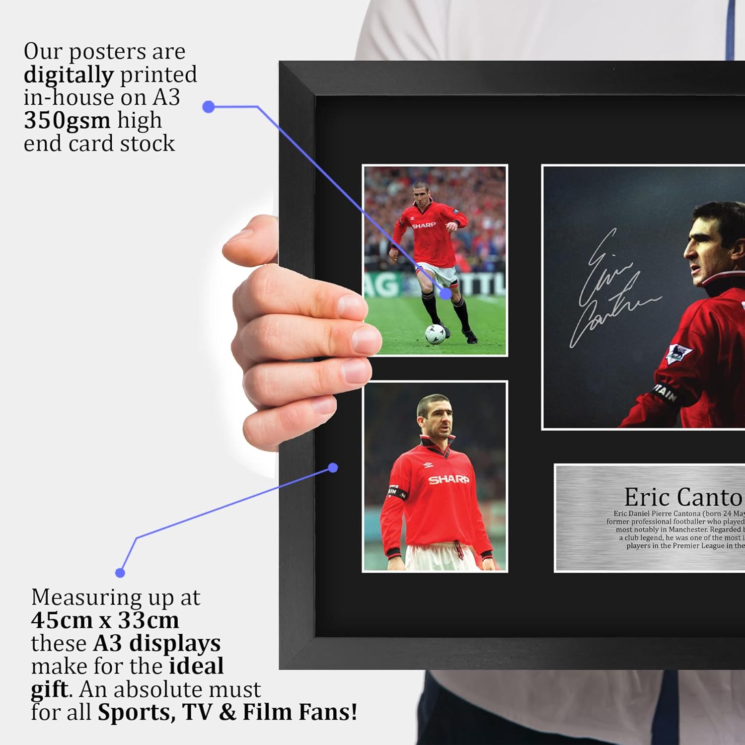 Thumbnail 2 de HWC Trading A3 FR Eric Cantona signed framed print (large A3) gift display