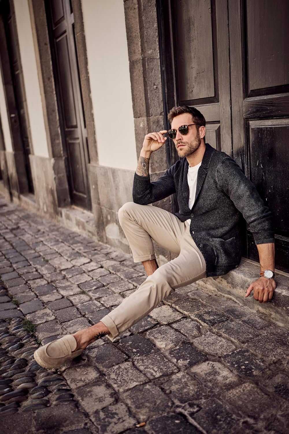 Detalle 2 de Veston en maille JP 1880 Hommes Grandes Tailles FLEXNAMIC, style vintage L-8XL
