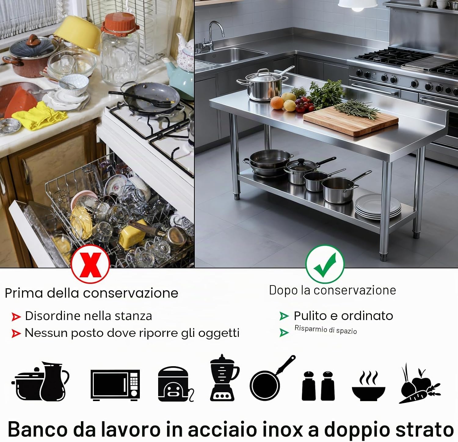 Thumbnail 3 de VA-Cerulean Tavolo da lavoro in acciaio inox con piedi regolabili – robusto banco per cucina, officina e bar
