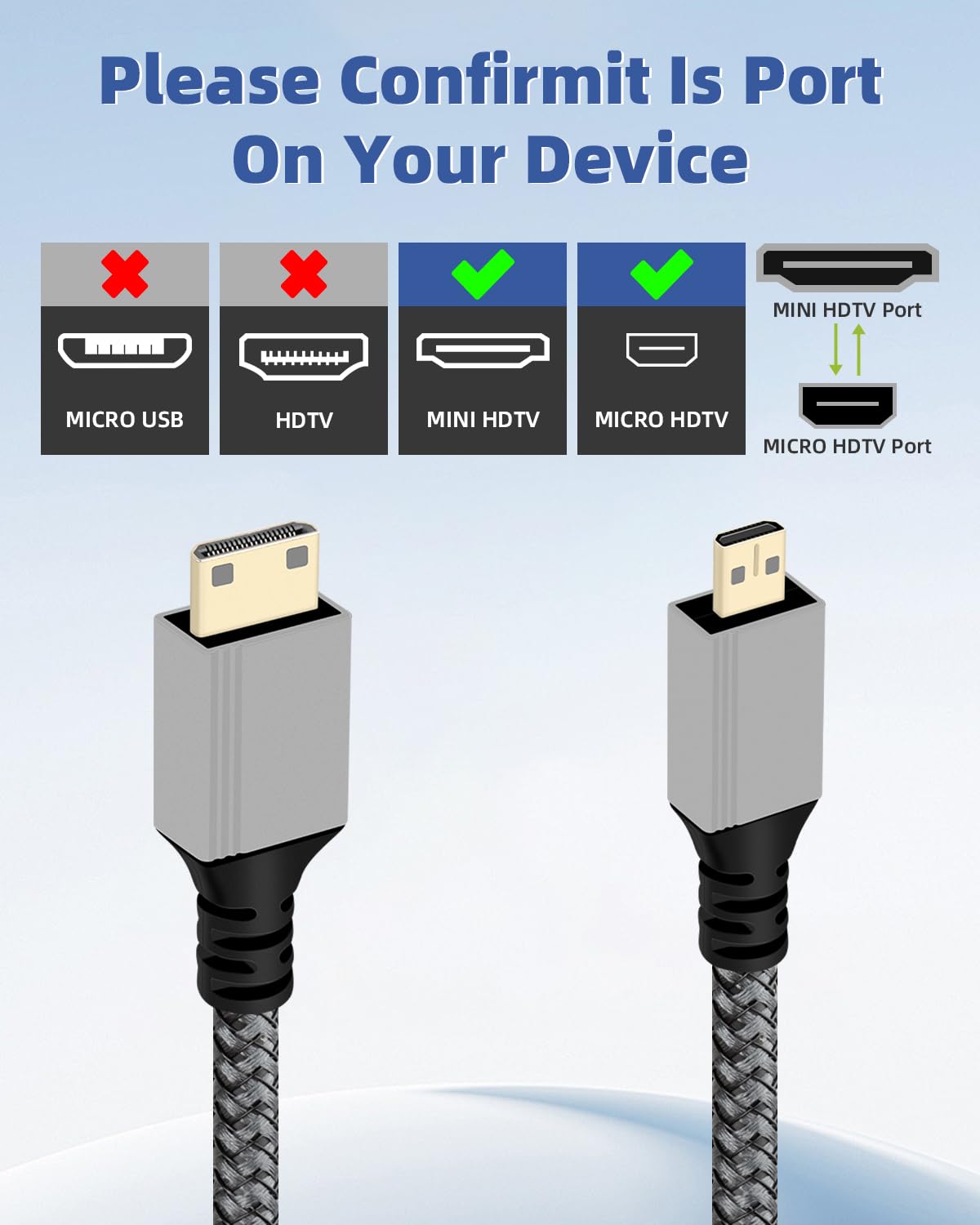 Thumbnail 4 de YANBORONSN Micro-/Mini-hdtv Kabel 4K@60Hz (18 Gbit/s), 1,8 m – Mini-hdtv Stecker auf Micro-hdtv Stecker