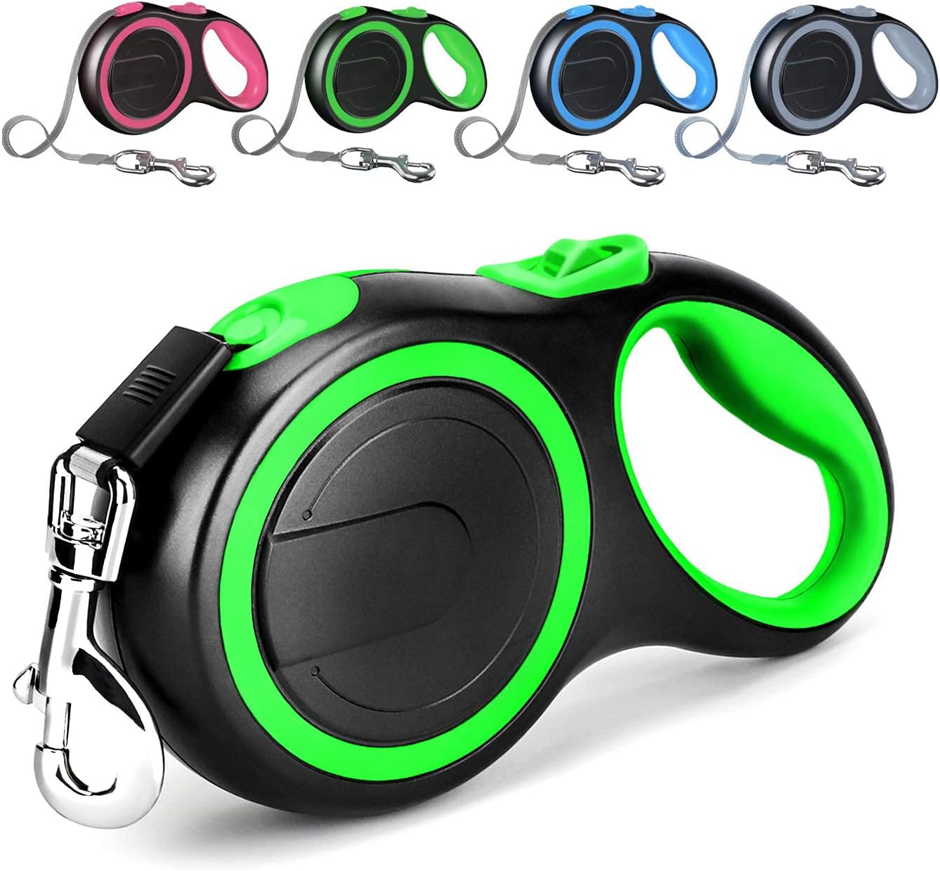 Detalle de Extendable Dog Lead with Tangle-Free Retractable Tape – Anti-Slip Handle (3m/5m/8m) in Green