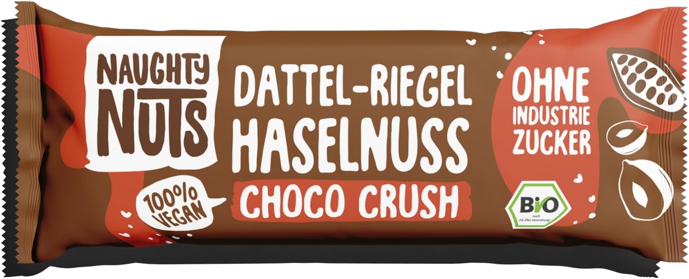Detalle 2 de Naughty Nuts BIO Barretta di Datteri, Nocciole e Cioccolato Fuso – Vegana, Senza Glutine, Senza Zuccheri Raffinati (12 x 30 g)