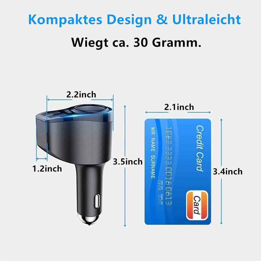 Detalle de 168W Zigarettenanzünder USB‑C Verteiler (4‑in‑1) – PD 3.0 Auto‑Ladegerät für iPhone, iPad & Dashcam
