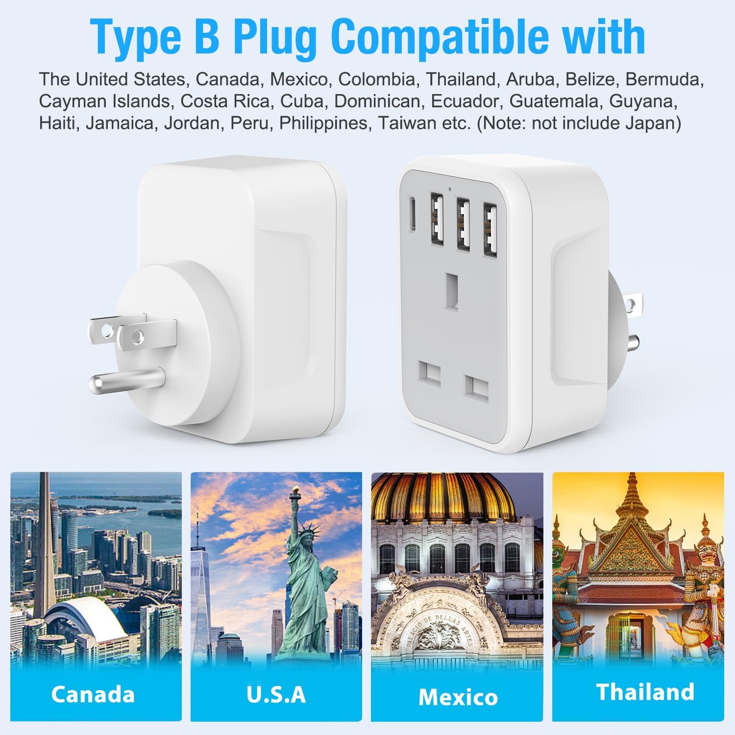 Thumbnail 4 de UK to US Plug Travel Adapter with 4 USB Ports 🔌
