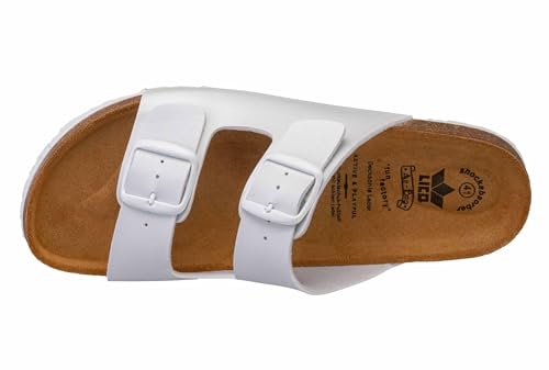 Detalle de Lico Bioline Herren Hausschuhe Flache Größe 49 Weiss – Verstellbare Schnallen, Kork/Kautschuk, EVA-Dämpfung