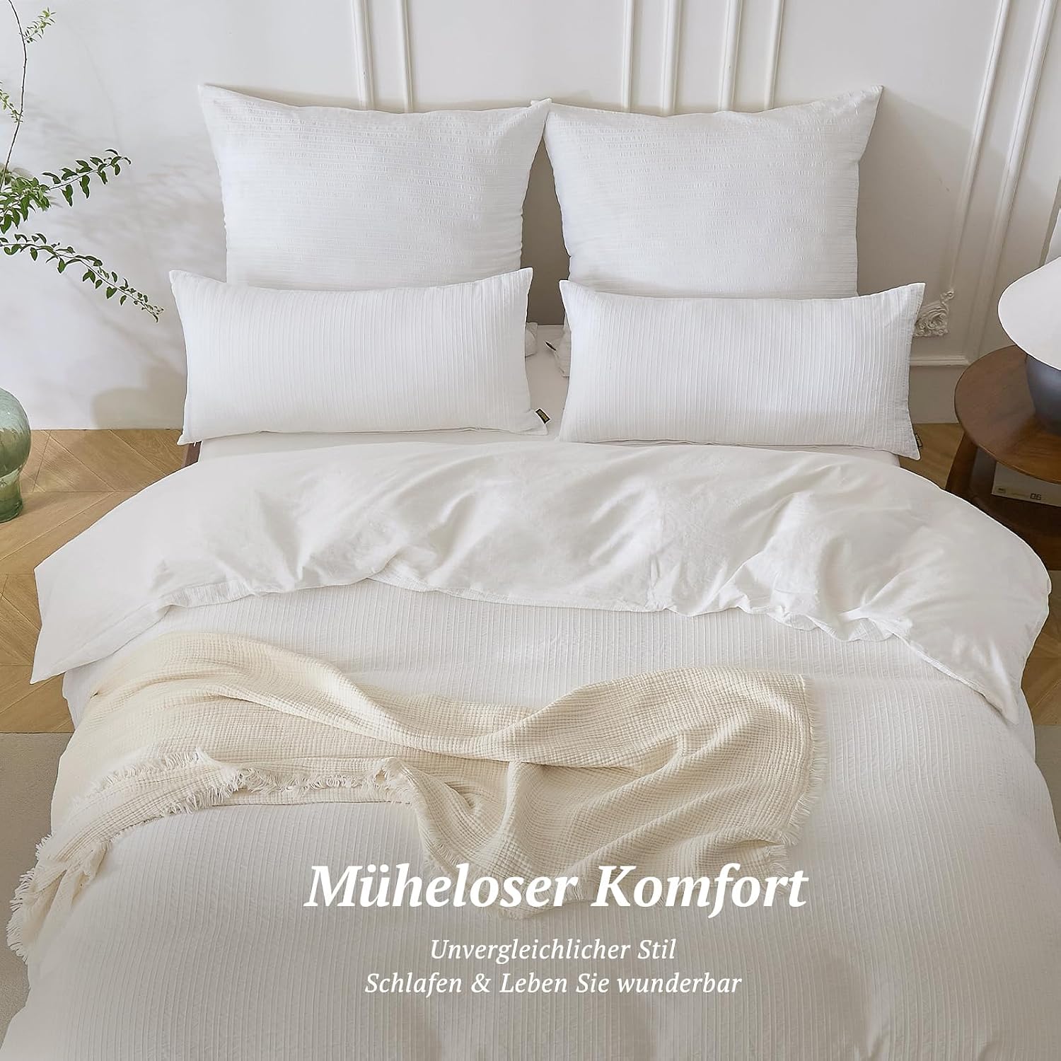 Thumbnail 4 de SOULFUL Kissenbezüge 40x80 aus Baumwolle (gestreift, Jacquard/washed) mit verdecktem Reißverschluss