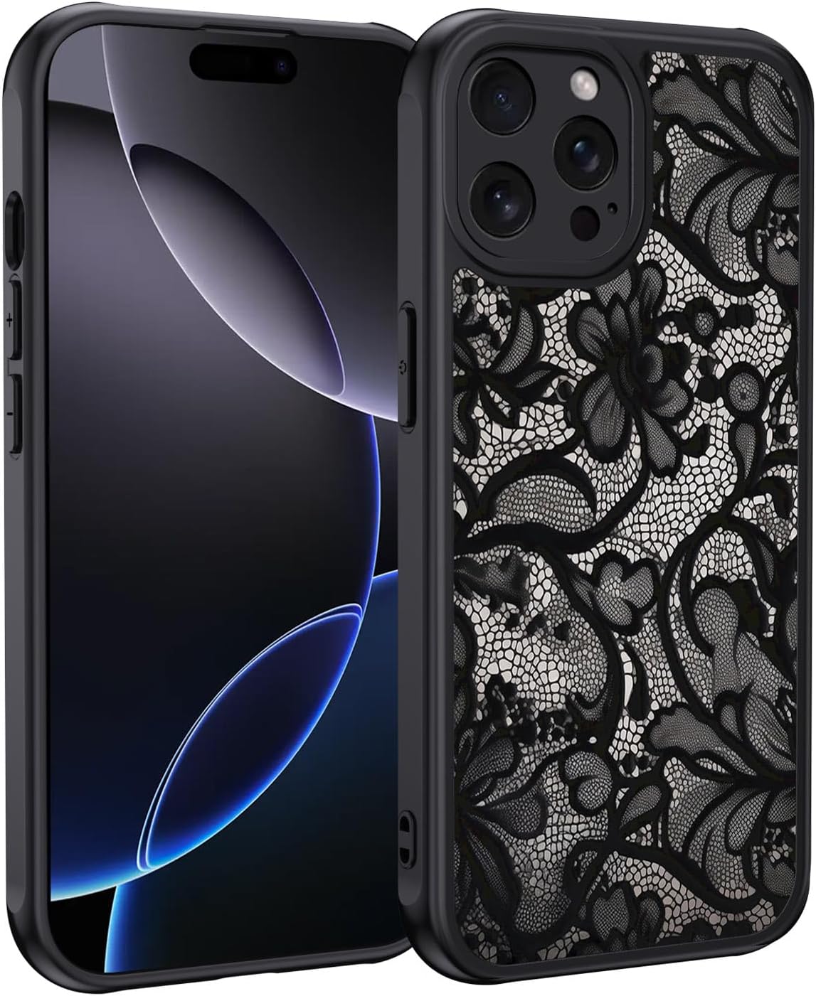 Detalle de XTCASE Cover per iPhone 16 Pro – Custodia Aesthetic Vintage Pizzo, Ultra Sottile e Antiurto