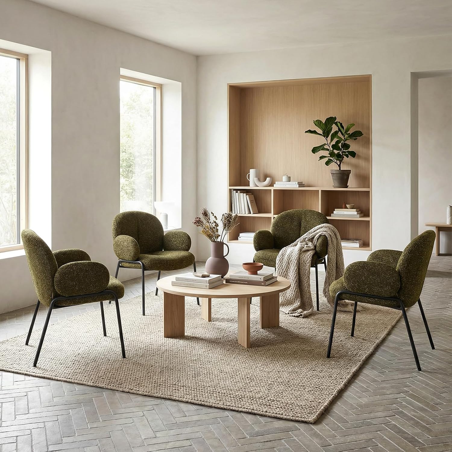 Thumbnail 1 de Goeurvant Lot de 4 Chaises de Salle à Manger Vert avec accoudoirs – Dossier ergonomique, assise en mousse mémoire et pieds réglables