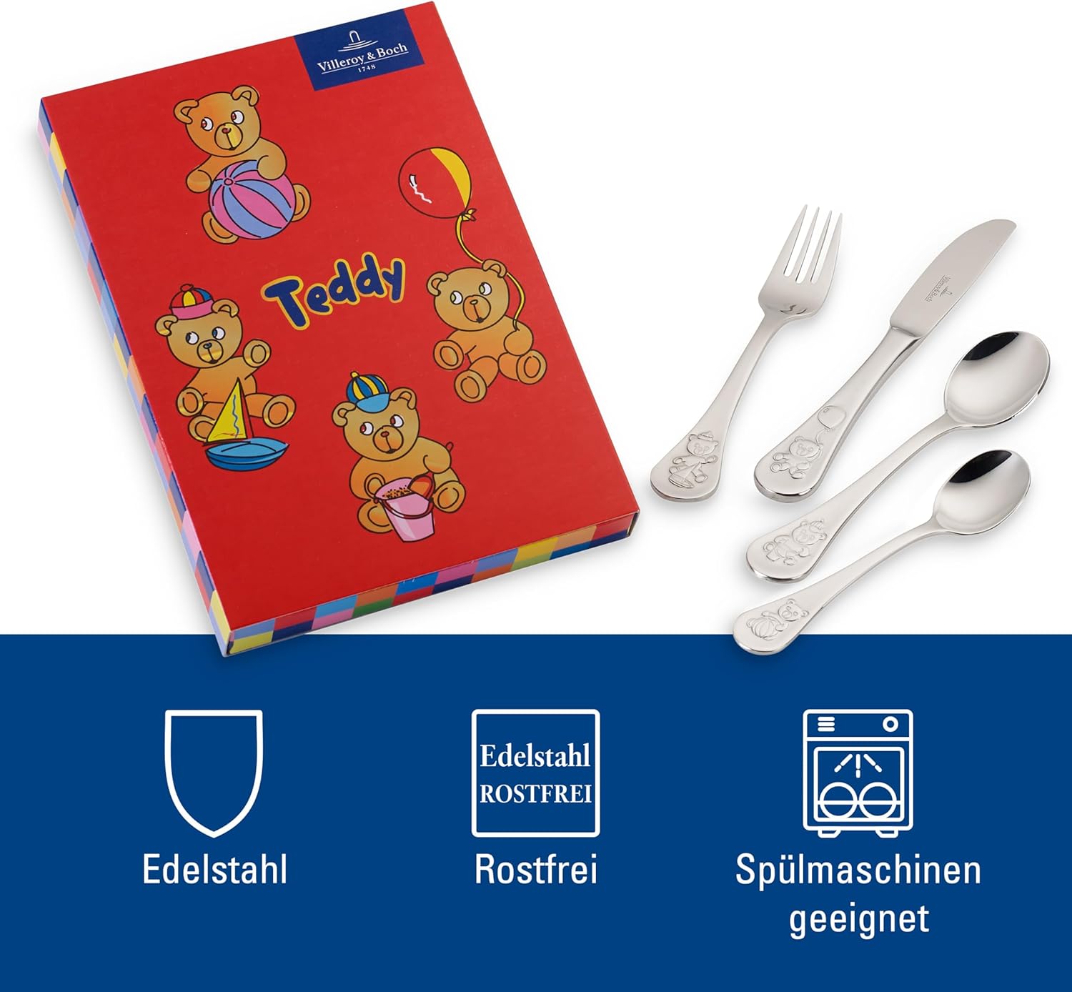 Thumbnail 1 de Villeroy & Boch Kid’s Dining set posate per bambini Teddy (4 pezzi) in acciaio inox argento