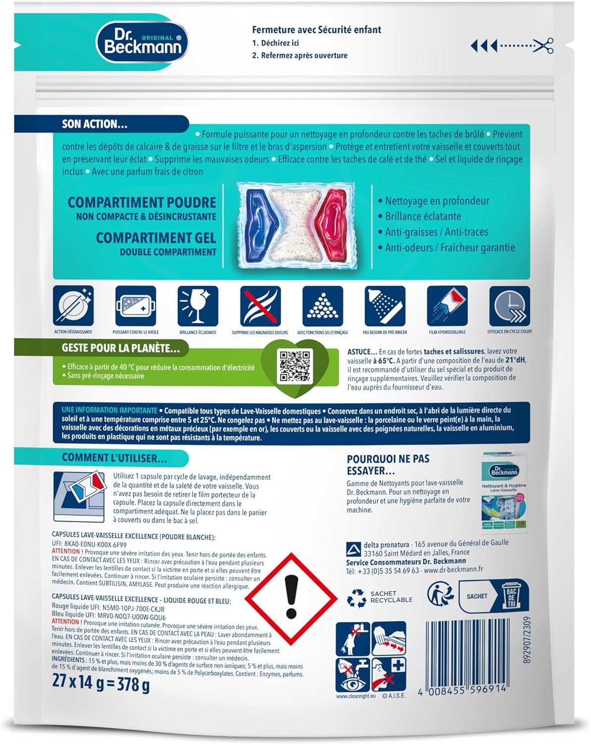 Thumbnail 1 de Dr. Beckmann Capsules Lave-Vaisselle EXCELLENCE Tout en 1 – Pastilles Citron, dégraissant et brillance