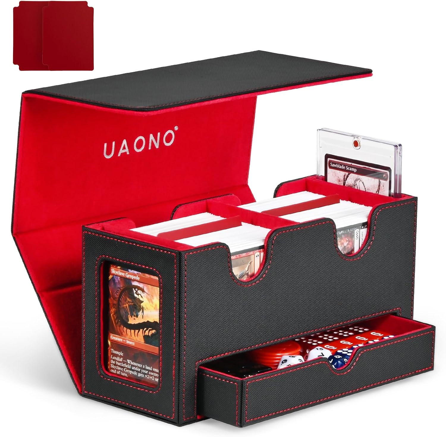 Detalle de UAONO MTG Deck-Box mit 2 Commander Displays – 250+ Karten, Würfelablage, patentiertes Design