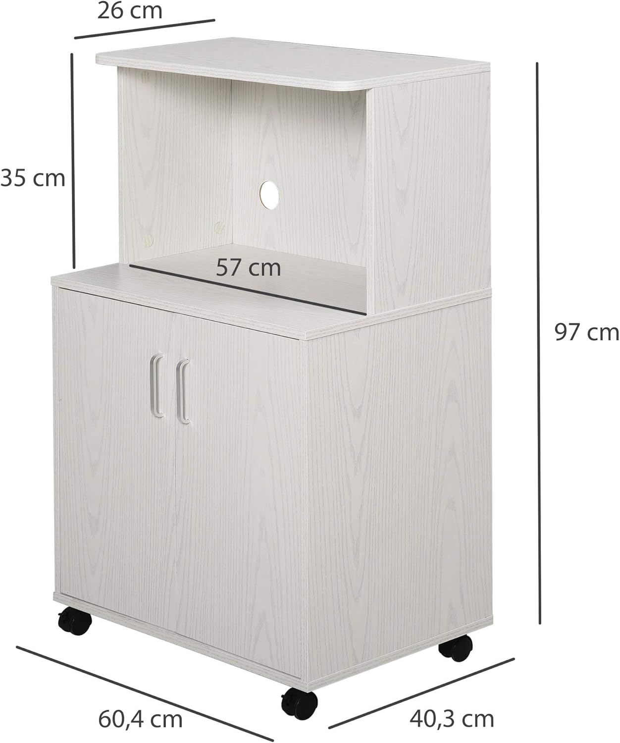 Thumbnail 6 de HOMCOM Chariot desserte Micro-Ondes Placard 2 Portes, blanc – 60,4 L x 40,3 l x 97 H cm